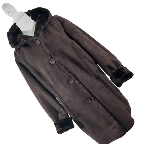 DENIM & CO.! RICH ESPRESSO BROWN VEGAN SUEDE & SHEARLING LINED JACKET! SZ XL - Picture 1 of 14